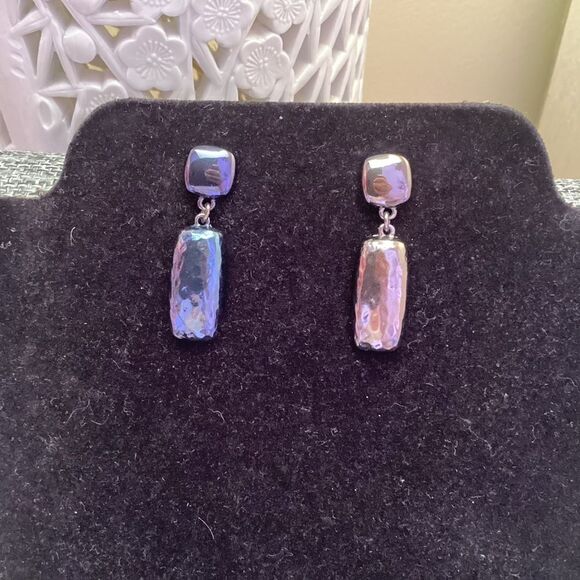 Gunmetal Tone Pierced Drop Earrings - Picture 3 of 5